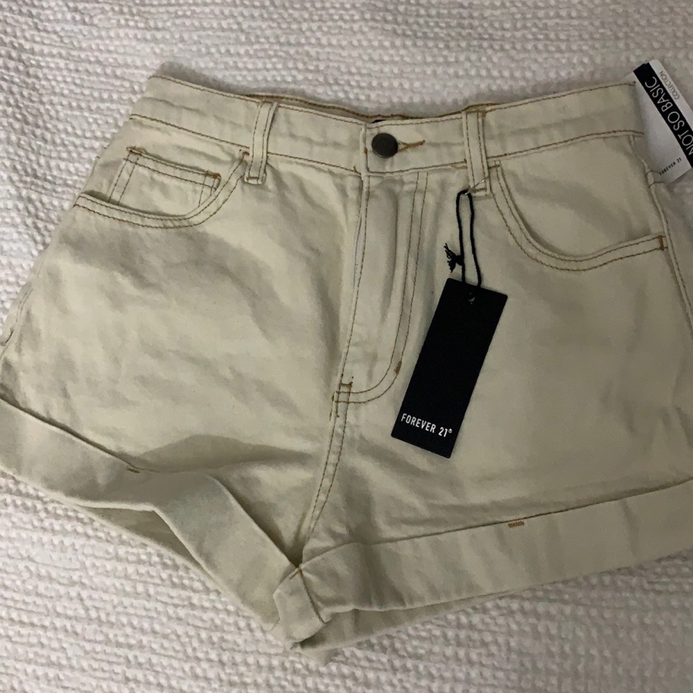 Light denim high waisted shorts